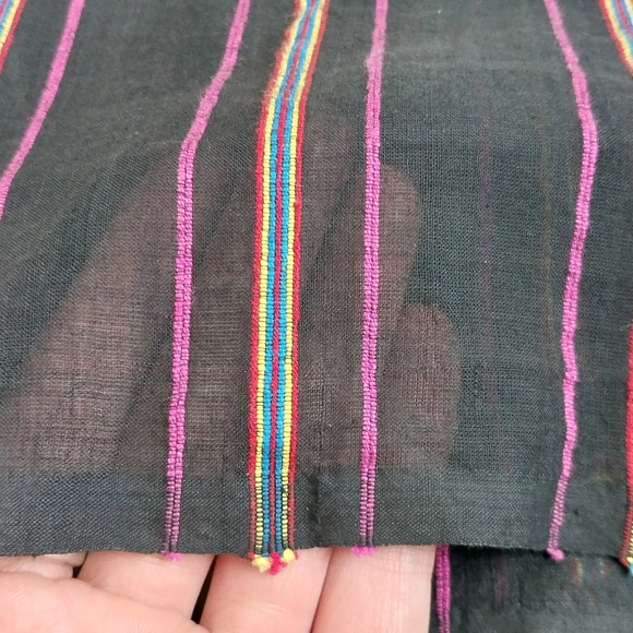 Vintage Hand Woven Loomed Remnant Fabric Black Sheer Cotton Candy Striped 2.5 Yd - Picture 5 of 6